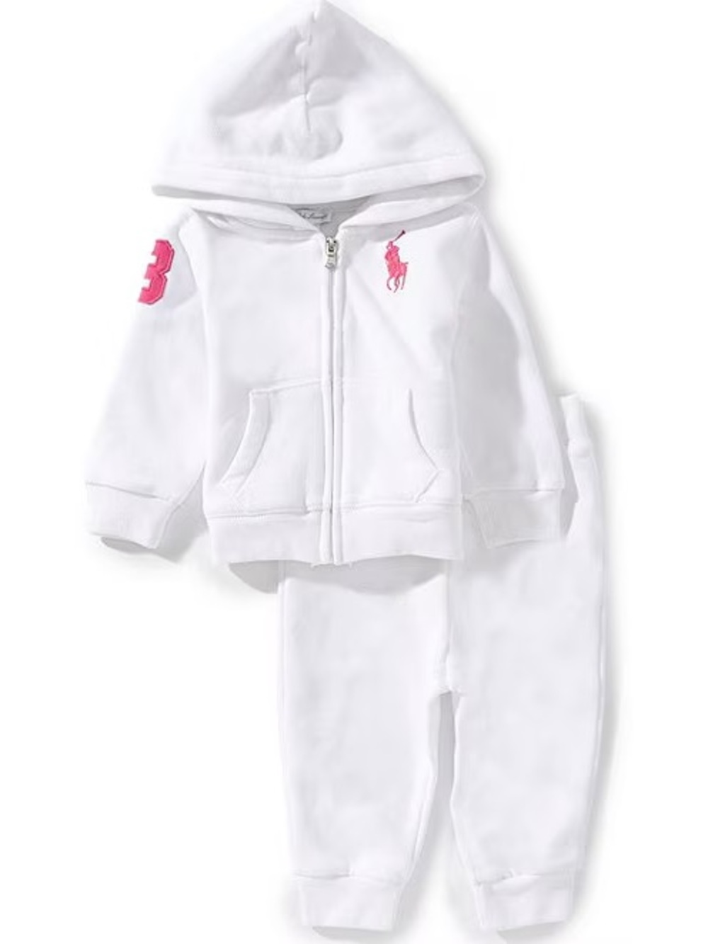 Ralph Lauren Baby White Hoodie & Jogger Set with Hot Pink Logo Accents 6 Months - Picture 3 of 3
